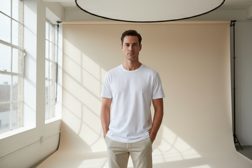 white supima cotton tshirt wearing by men model